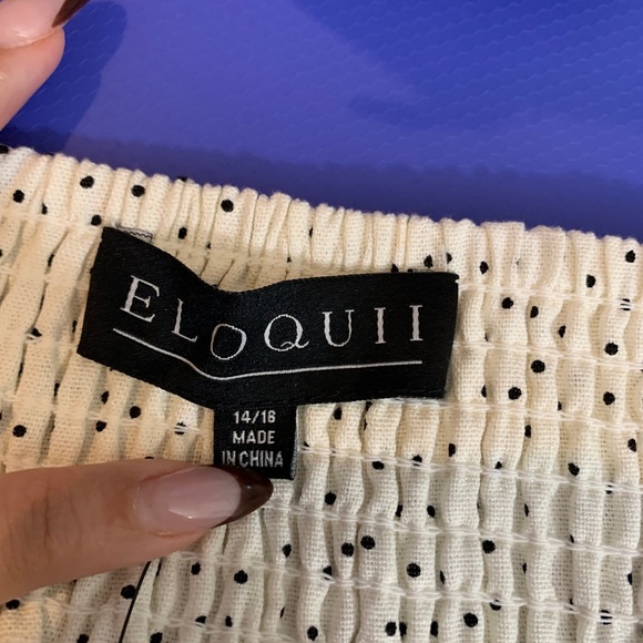 ELOQUII Plus Linen Blend Smocked Ruffle Mini Dress Polka Dot - Picture 3 of 4